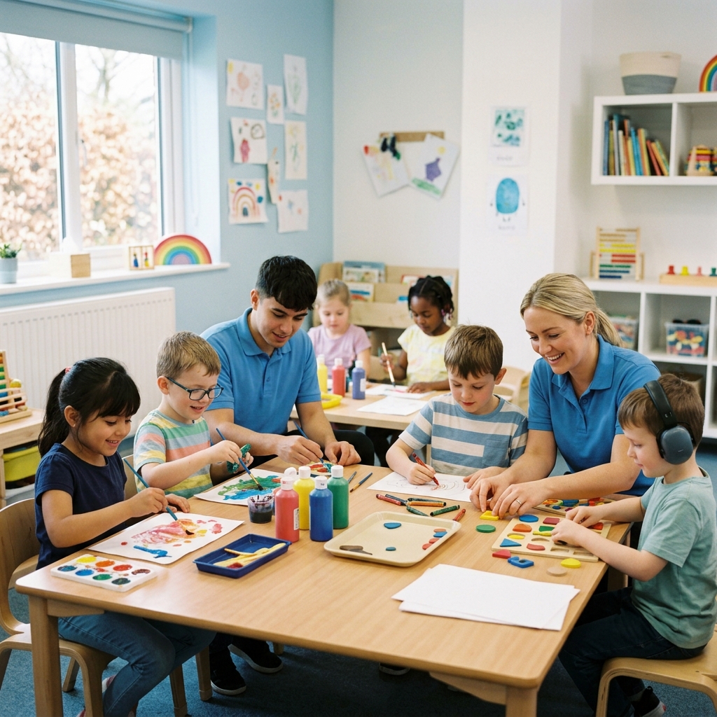 Children engaged in creative learning activities